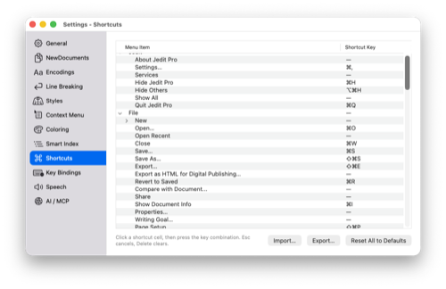 Customizable key bindings